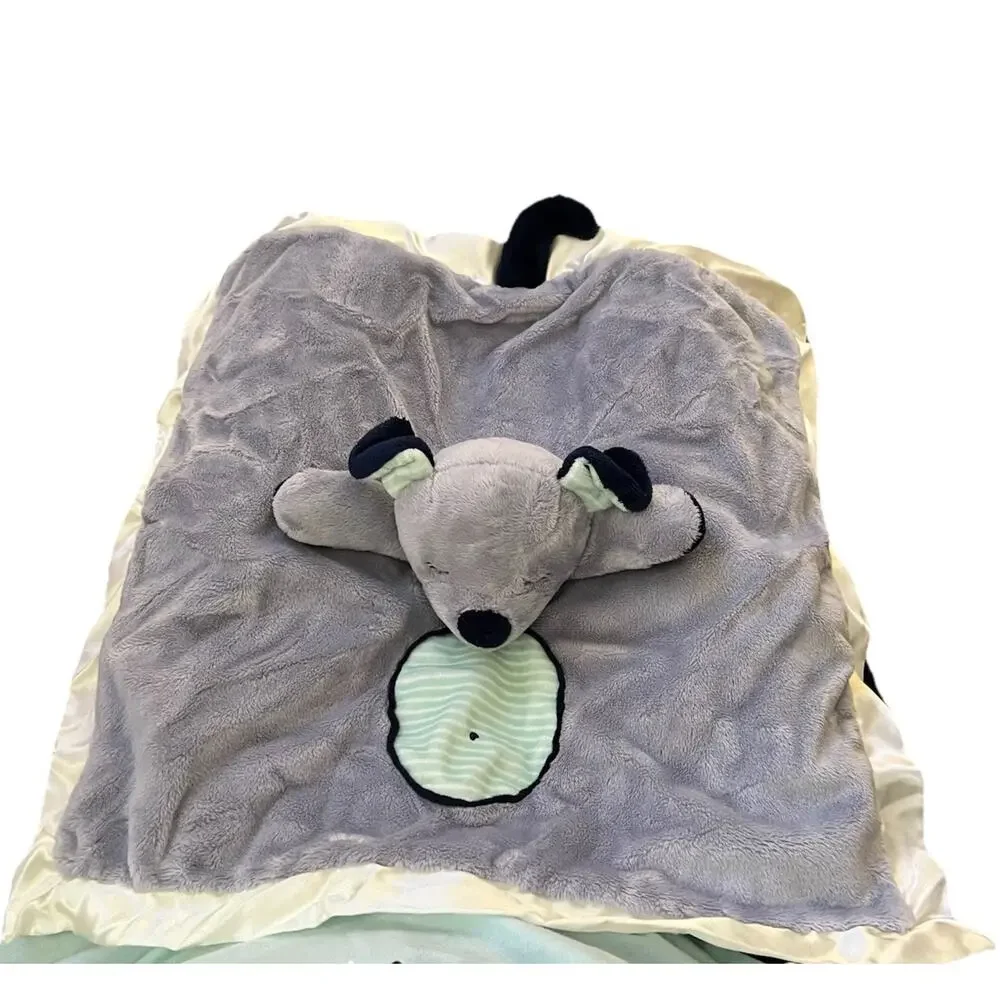 Douglas Baby Gray/Blue/Green Puppy Lovey Blanket Satin Trim 14”x14” Infant+ GUC
